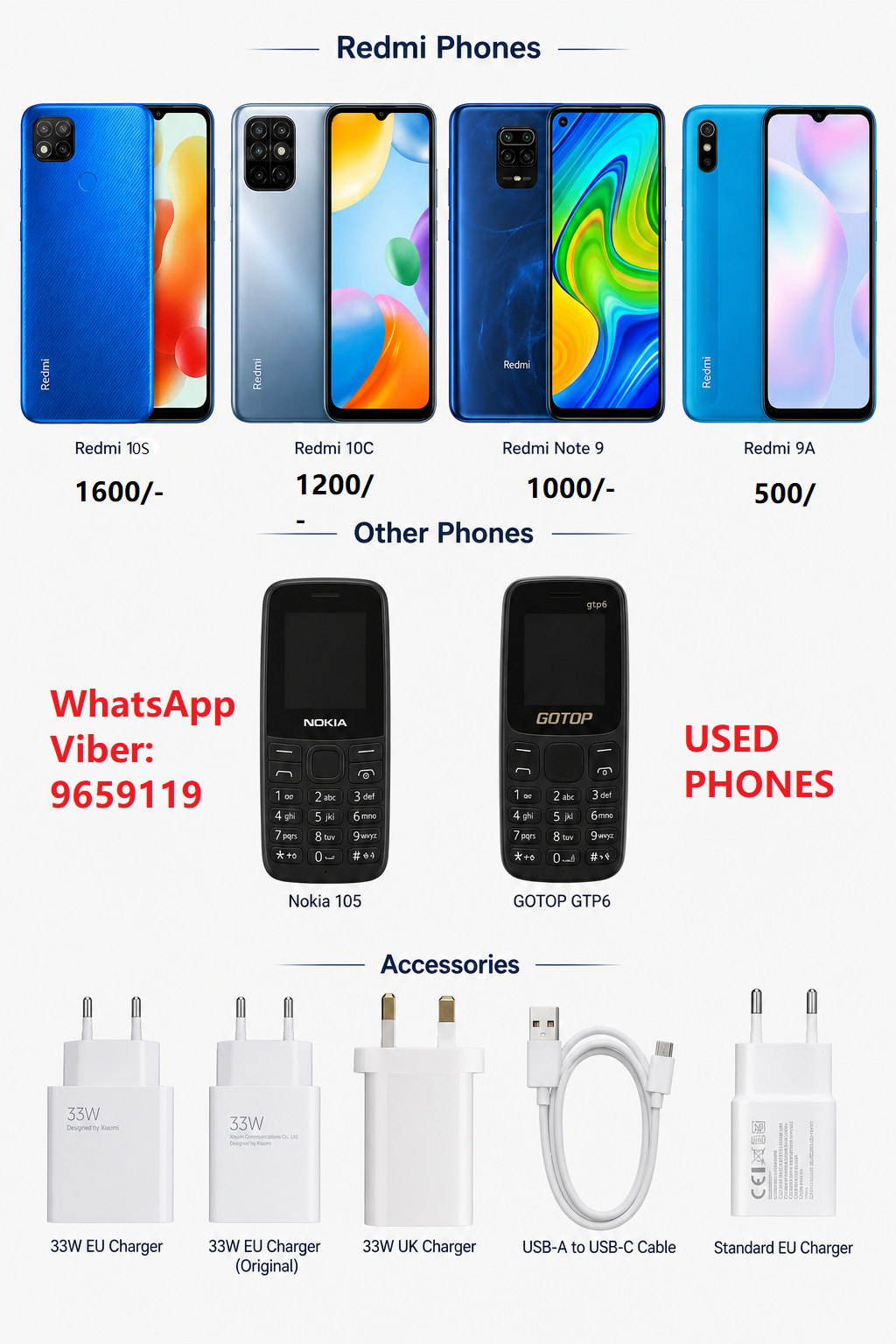 USED PHONES FOR SALE : WhatsApp / Viber: 9659119